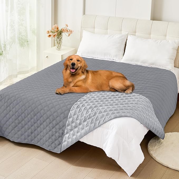 Smiry Waterproof Dog Blanket, Reversible Dog Bed Cover Pet Blanket, Soft Pet Couch Covers for Sofa Washable, Bed Couch Sofa Furniture Protector for Puppy Cat Kids (82"x102", Grey/Light Grey)