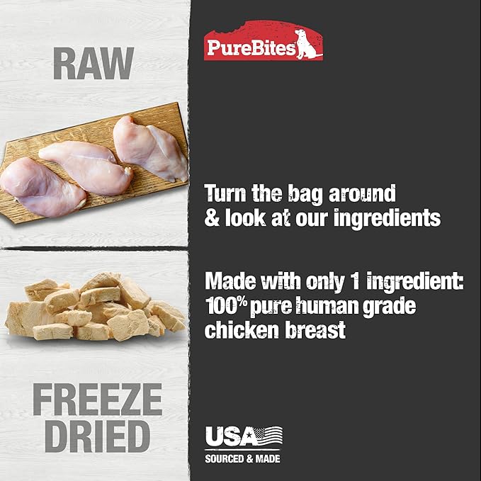 PureBites Chicken Freeze Dried Dog Treats, 1 Ingredient, Made in USA, 11.6oz