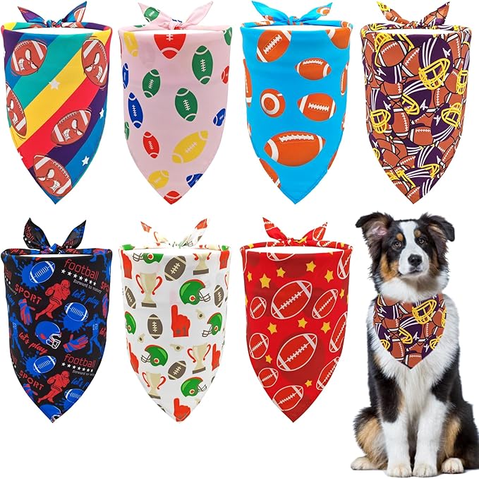 7 PCS Football Dog Bandanas for Large Dogs Breed 33 Inch Extra Large American Football Dog Bandanas XL Football Scarves for Game Day Grooming L