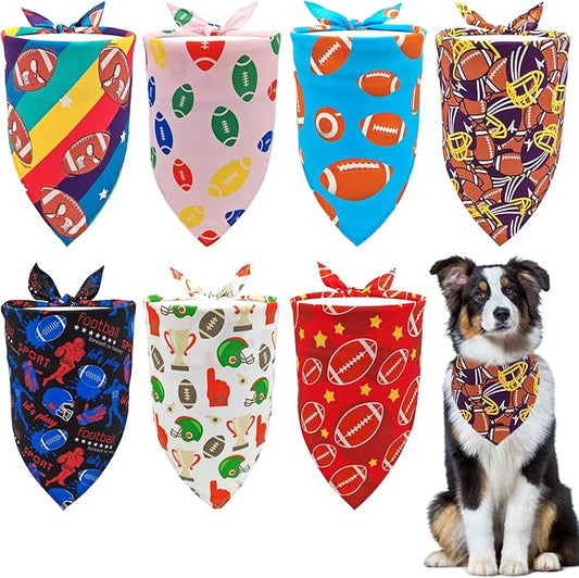 7 PCS Football Dog Bandanas for Large Dogs Breed 33 Inch Extra Large American Football Dog Bandanas XL Football Scarves for Game Day Grooming L