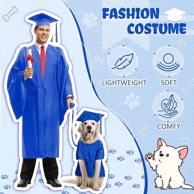 Xuniea 2 Pcs Dog Graduation Costume Set 2025 Dog Graduation Cap and Gown Puppy Hat with Tassel Matte Pet Grad Outfit Cats Grad Bear Holiday Party Costume Accessory(Blue,Large)