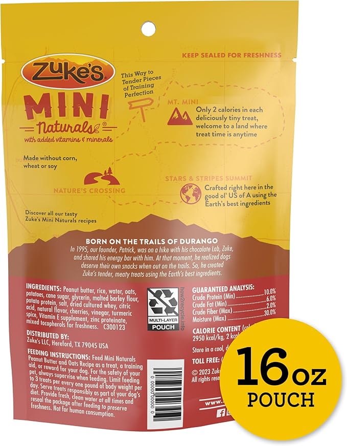 Zuke’s Mini Naturals Dog Training Treats for Dogs of All the Sizes, Pet Treats made with Real Peanut Butter, 16 oz. Resealable Pouch - 16 oz. Bag