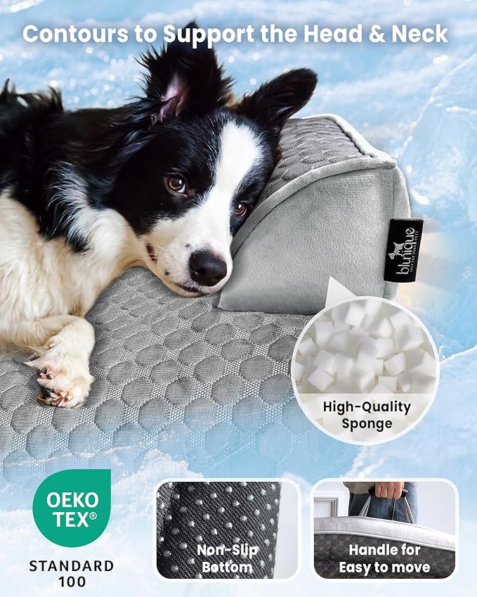 Large Cooling Dog Bed, 41 x 37 inch Waterproof Couch Cover for Dogs Washable, Non-Slip Bottom, Self Cooling Mat for Dogs, Durable & Non-Gel, Dog Couch Bed for Sofa Floor Car, Metallic Grey