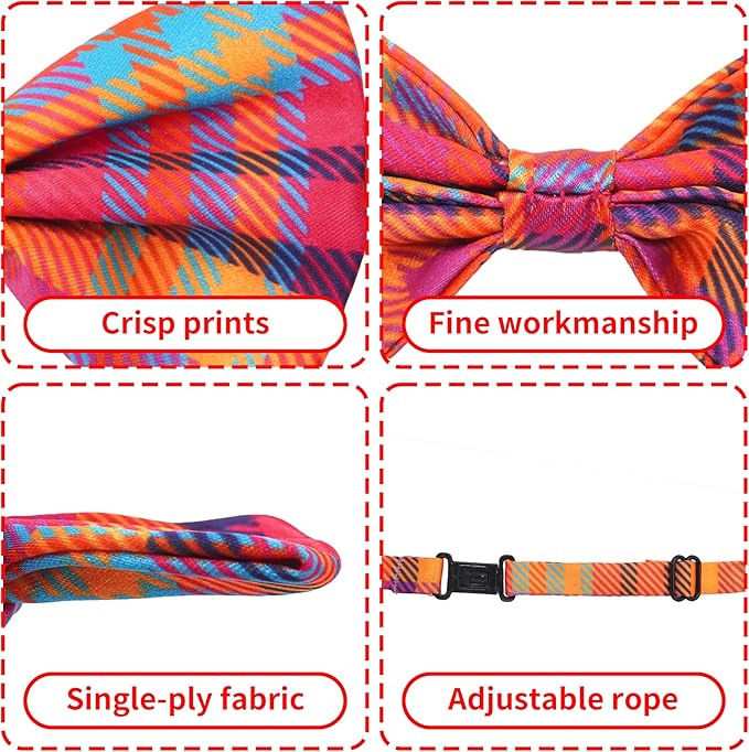 Plaid Dog Bow Ties Bulk 30 Pcs Adjustable Dogs Bow Ties for Small Cats Assorted Plaid Dog Bowties Grooming Party S