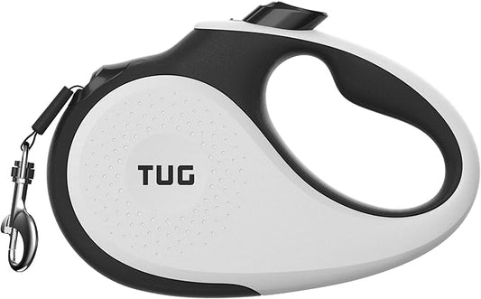 TUG XL 360° Tangle-Free Retractable Dog Leash with Anti-Slip Handle | 26 ft Strong Nylon Tape | One-Handed Brake, Pause, Lock (Extra Large, White)