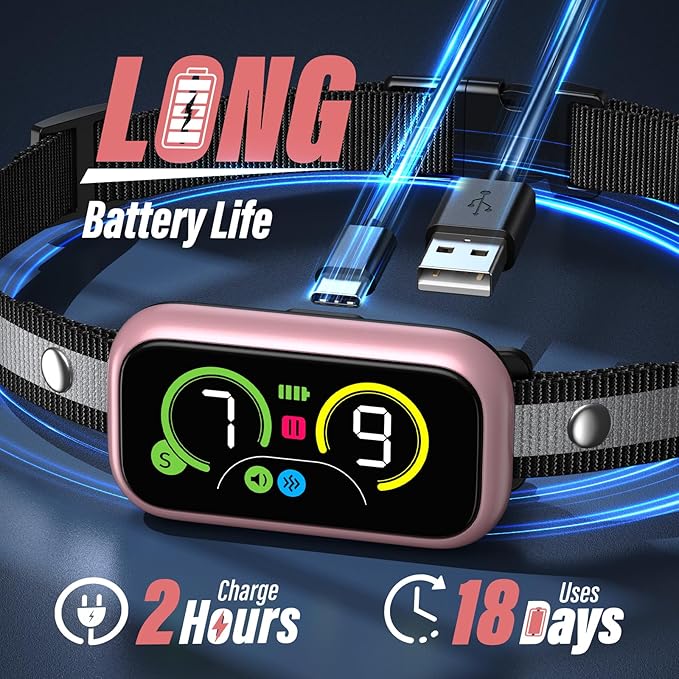Bark Collar, Dog Bark Collar for Large Medium Small Dogs, Smart Barking Collar, Effective Anti Bark Collars for Dogs, Automatic Bark Collar Adjustable Beep Vibration Modes & 7 Sensitivity Pink