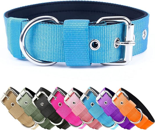 Heavy Duty Tactical Dog Collar - 1.5" Width Military Durable Thick Nylon with Adjustable Metal D Ring & Buckle Working Training K9 Collar for Medium Large Dogs (XL(23"-26"), Light Blue)