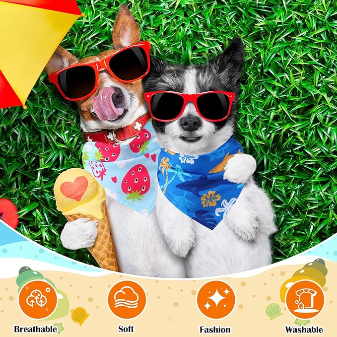 120 Packs Dog Bandanas Bulk Summer Pet Bandanas for Dogs Hawaiian Pet Scarf Bibs Adjustable Washable Kerchief for Large Medieum Small Pet Costume Accessories(Summer Style)