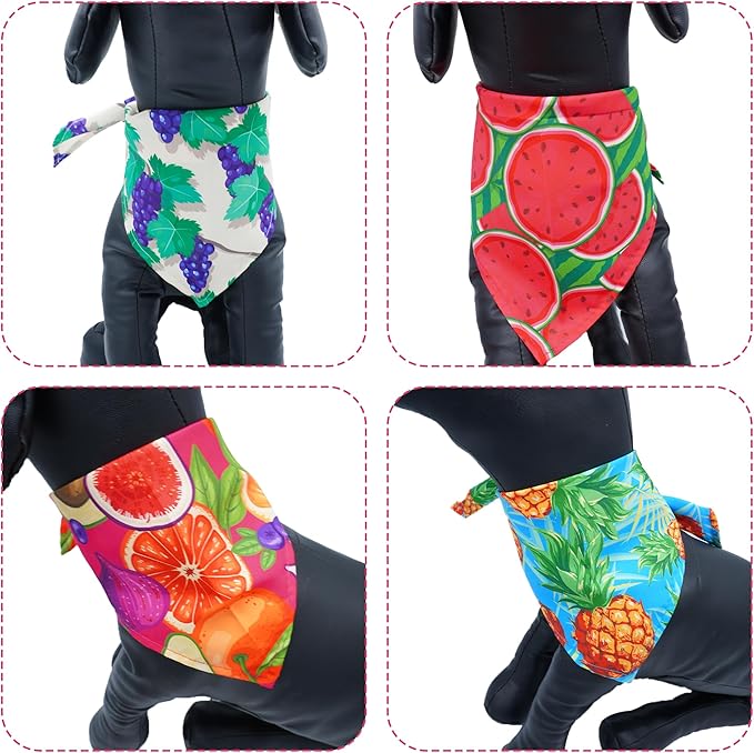 10PCS Dog Bandanas Summer Fruit for Medium Breed Dog Pink Purple Yellow Blue Kerchief Triangle Bibs Head Scarves for Boys and Girls Grooming Costume
