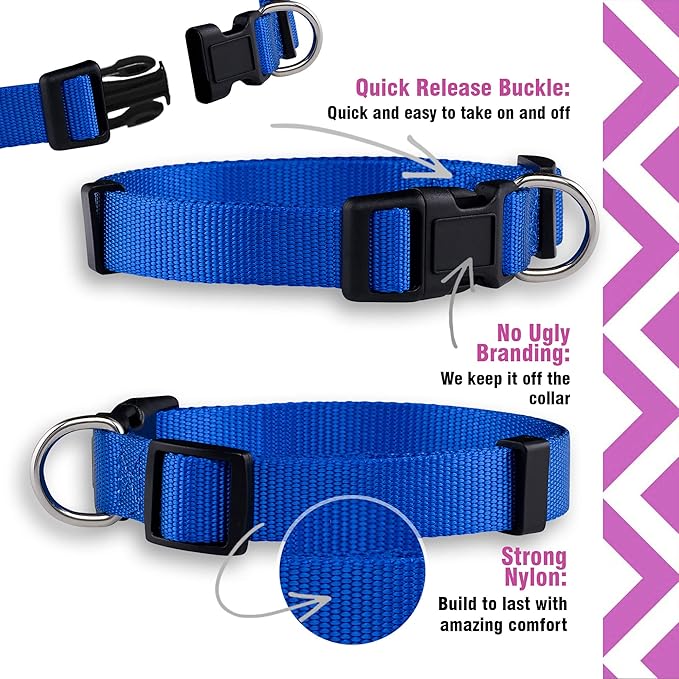 Native Pup Basic Nylon Dog Collar, Adjustable for Small, Medium, Large pet and Puppies Accessories, Cute Colors for Male, Female, boy, Girl, Puppy (Large, Dark Blue)