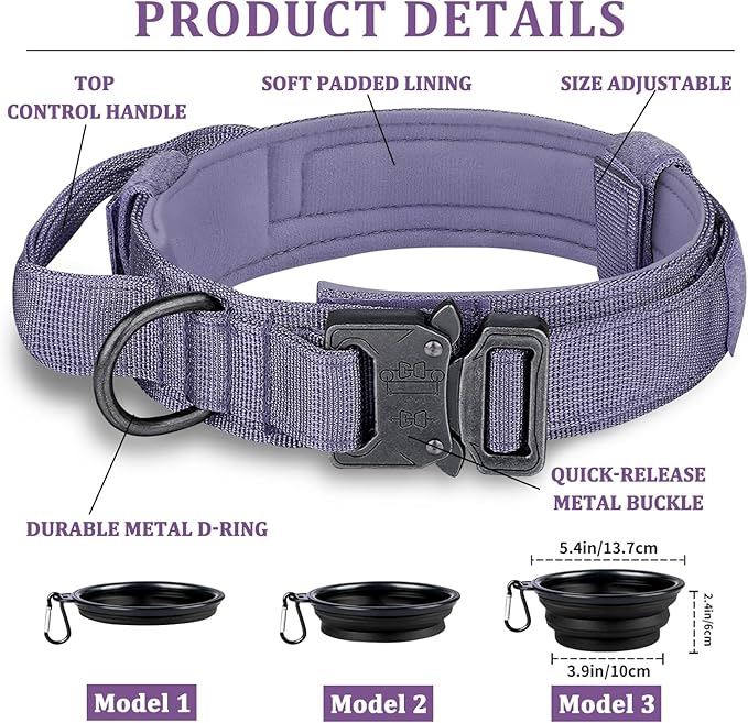 COOYOO Tactical Dog Collar Set - Adjustable Military Nylon Collar with Control Handle and Heavy Metal Buckle for Medium and Large Dogs