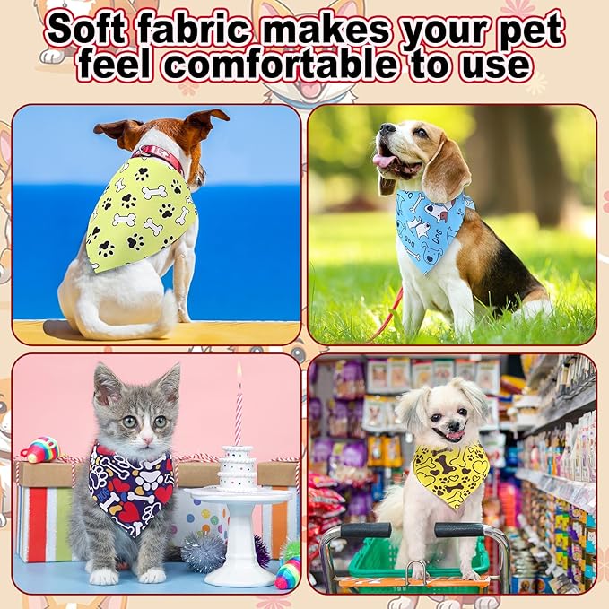 Aliceset 180 Pcs Dog Bandana Bulk Paw Print Bandanas for Dog Cute Scarf Bibs Soft Pet Triangle Scarf Adjustable Holiday Costume Neckerchief for Boy and Girl, Small and Medium Pet