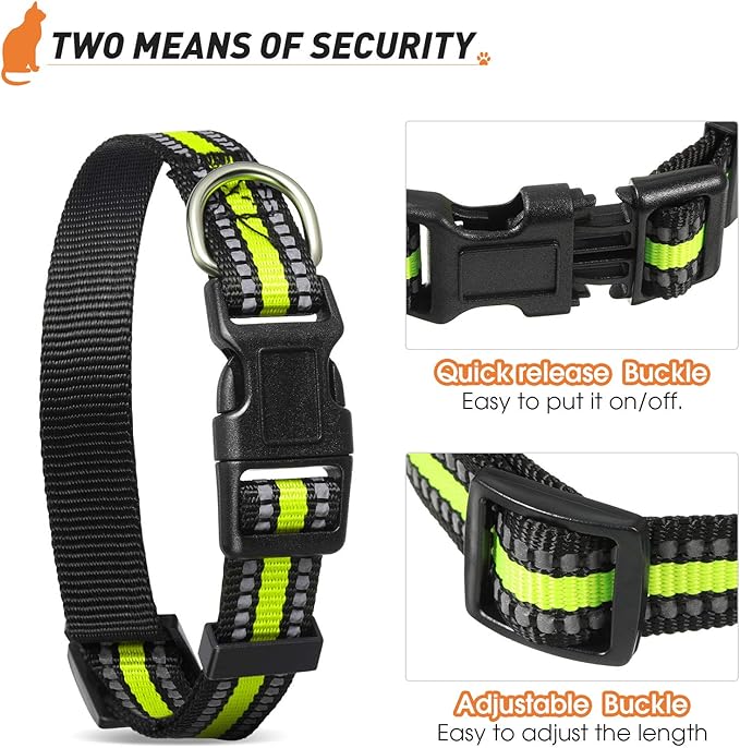 Weewooday 3 Pieces Reflective Dog Collar Nylon Adjustable Quick Release Pet Collars for Dogs(Small)
