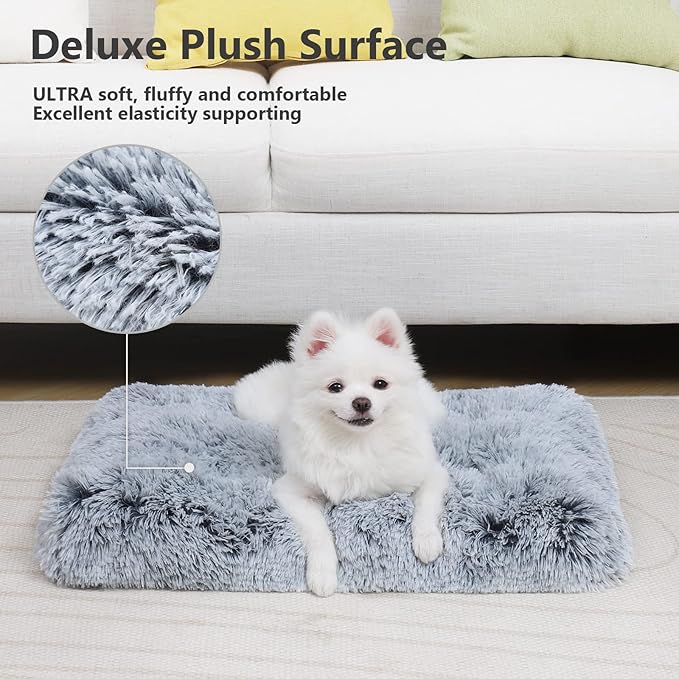 Vonabem Small Dog Bed Crate Pad 24 inch, Washable Puppy Bed, Soft Plush Pet Crate Beds, Anti-Slip Cat Bed, Dog Mats for Sleeping, Kennel Pad Grey