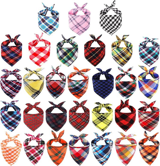 Segarty Dog Bandanas, 30 Pack 22.8"x15.7" Pet Triangle Scarf Plaid Bibs Accessories Bulk for Medium Small Dogs Cats Large Puppy Dogs, Adjustable Washable Reversible Boy Pets Birthday Kerchief