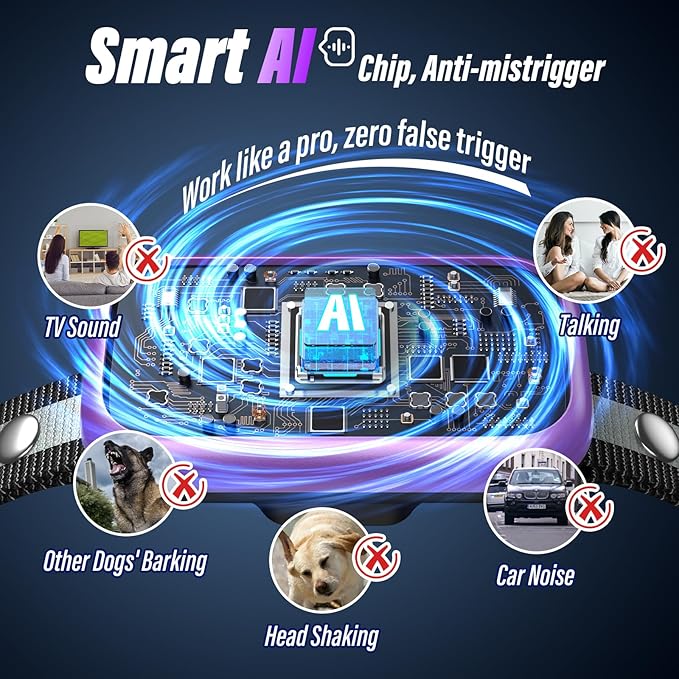 Dog Bark Collar for Large Medium Small Dogs, Smart Barking Collar, Effective No Bark Collar with Adjustable Beep Vibration Correction Modes, Automatic Anti Barking Device, IP67 Waterproof Purple