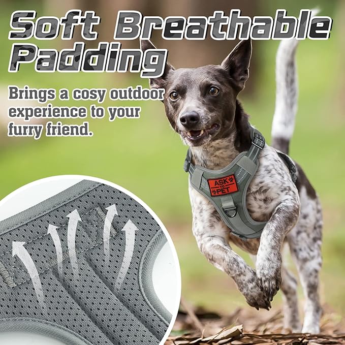 rabbitgoo Tactical Dog Harness for Large Dogs, No Pull Military Service Vest with Handle & Molle, Easy Control for Training Walking, Adjustable Reflective Straps, Dark Grey, XL