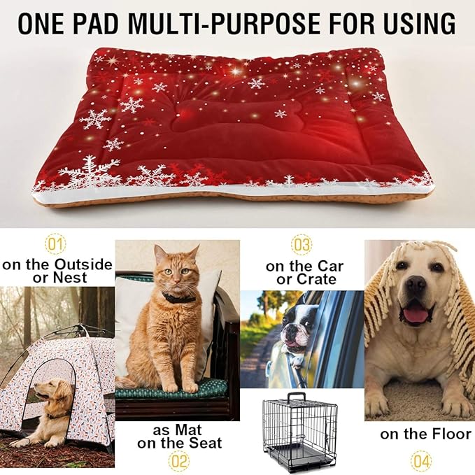 Christmas Snowflakes Pet Bed Soft Crate Mat,Washable Dog Crate Bed Cushion Anti-Slip,Pet Mattress for Small Medium Dogs and Cats Kennel Pad, 36x24inch