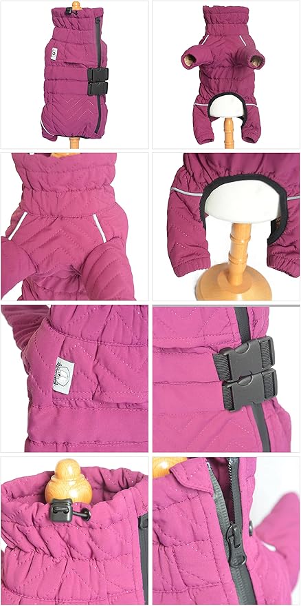 Warm Dog Coat Double Layers Dog Vest, 4 Legs Covered Windproof Waterproof Reflective Warm Dog Vest Outdoor Skating Dog Costume for Small Medium Large Dogs Purple XXL