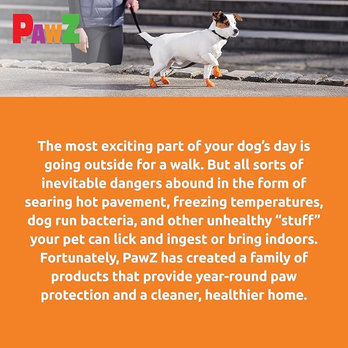 PawZ Rubber Dog Boots for Paws to 2" - All-Weather Dog Booties for Hot Pavement, Sand, Snow, Mud, and Rain - Anti Slip Dog Socks - XS, Orange