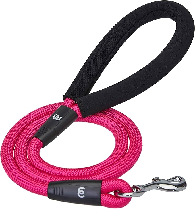 Blueberry Pet Essentials Dog Leash, Puppy Essentials, Strong Rope Dog Leashes for Large Dogs Heavy Duty, 4ft, Comfortable Neoprene Handle, French Pink, Eco-Friendly, Water & Dirt Resistant
