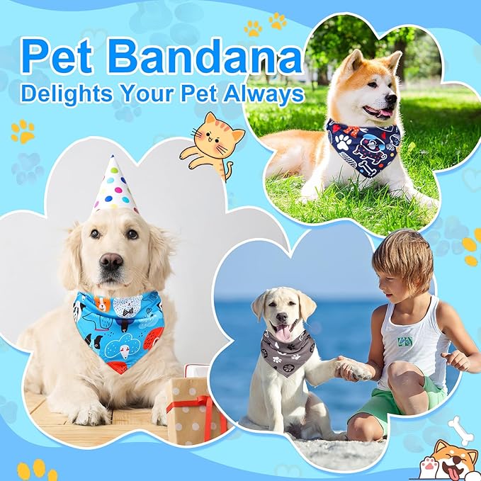 72 Pcs Dog Bandanas Bulk for Summer Adjustable Washable Pet Triangle Scarf Soft Kerchief Bib for Summer Holiday Pet Costume Accessories (Dog Paw Print)