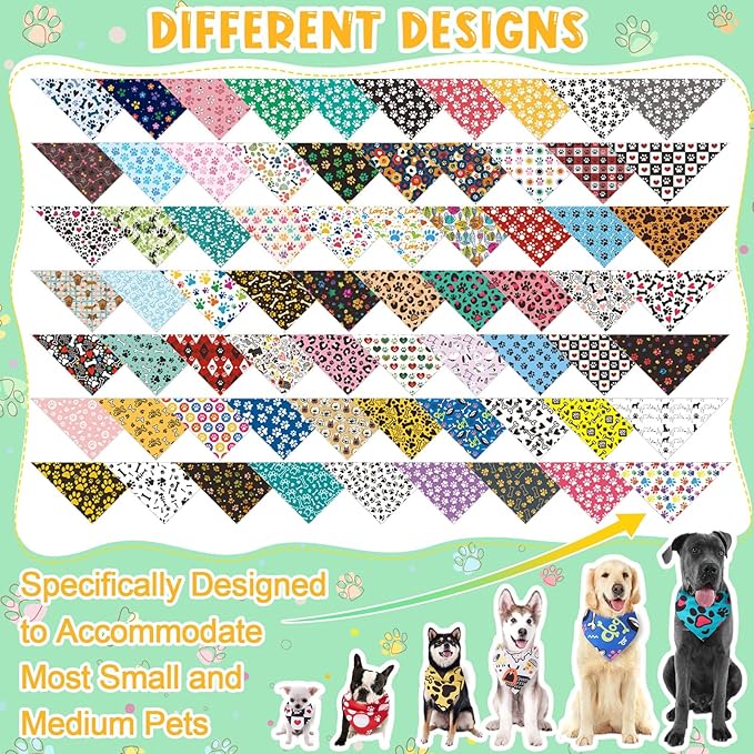 200 Pcs Dog Bandana Bulk Spring Summer Hawaii Pet Party Bandana Scarf Adjustable Puppy Kerchief Triangle Bibs Holiday Grooming Supplies for Small Medium Dogs Cat Costume Accessory Outfit(Dog Paw)