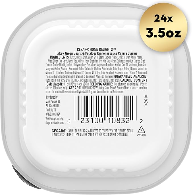 Cesar Home Delights Adult Wet Dog Food, Turkey, Green Beans & Potatoes Dinner in Sauce, 3.5 oz. (24 Count, Pack of 1)