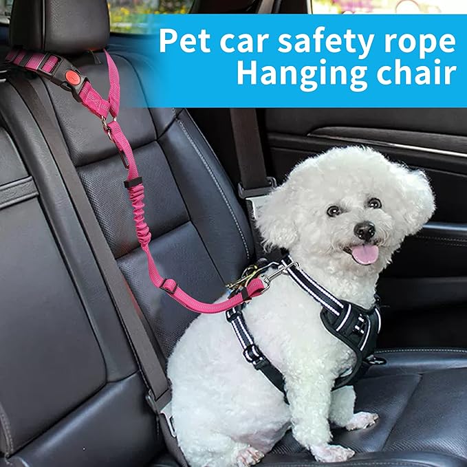 YAOHDAO Dog Seat Belt Harness for Car, Restraint Adjustable with Elastic Bungee Buffer Headrest for Vehicle, 360° Swivel Carabiner Nylon Pet Safety Seat Belts Heavy Duty Car Harness for Dogs Rosy Red