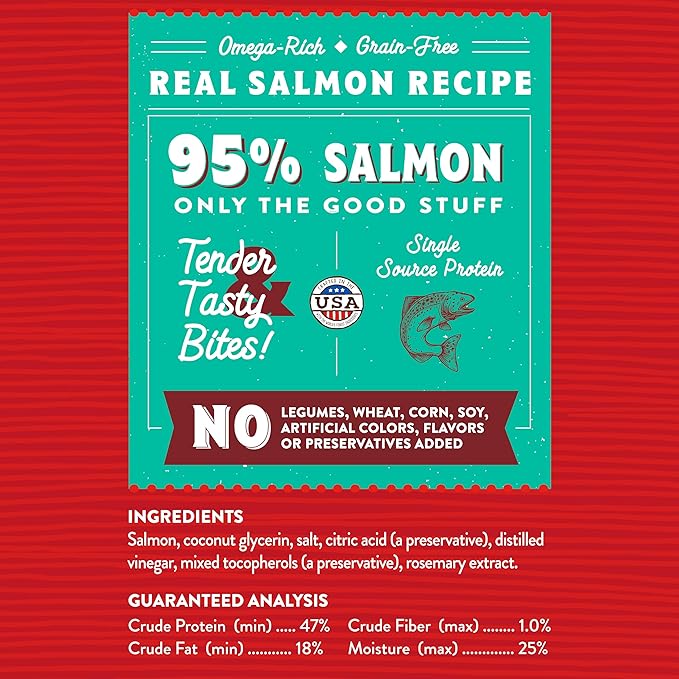Stella & Chewy's Premium Salmon Jerky Dog Treats - 95% Real Fish Bites for Sensitive Stomachs - Natural Limited Ingredient Treats for Small and Large Dogs - No Grain, Wheat or Soy - 6 oz Bag