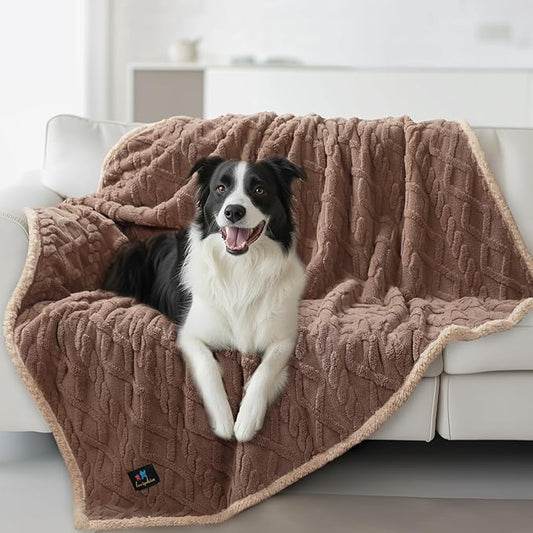 Waterproof Pet Blanket, Liquid Pee Proof Dog Blankets for Sofa Bed Couch, Reversible Sherpa Fleece Furniture Protector Cover for Small Medium Large Dogs Cats,Khaki Large(65" x 57")