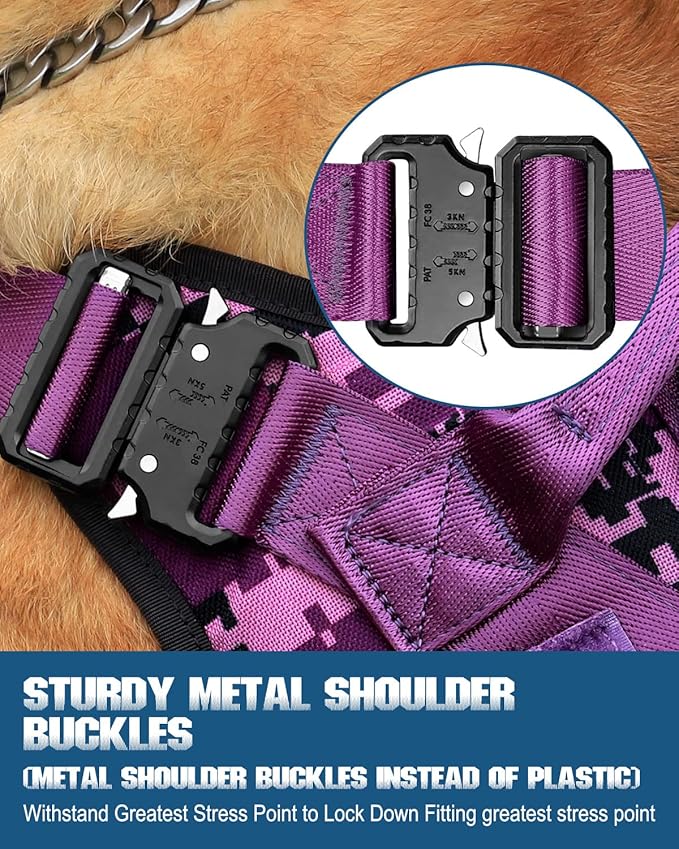 Tactical Dog Harness - PETNANNY Dog Harness Service Dog Vest for Large Breed Dog, Hook and Loop Panel for Service Dog Patchs, Work Dog MOLLE Vest with Handle for Walking Hiking Training(Purple Camo,M)