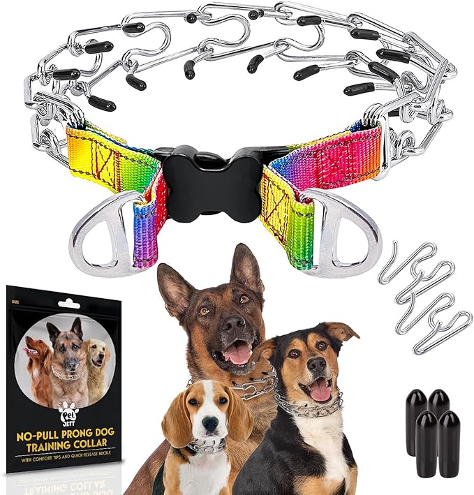 PetJett Prong Collar for Dogs Training Collar Adjustable Choke Collar for Dog Quick Release Pinch Collar for Dog for Small Medium Large Dogs No Pull Walking Tool - Stainless Steel Metal Choker Chain