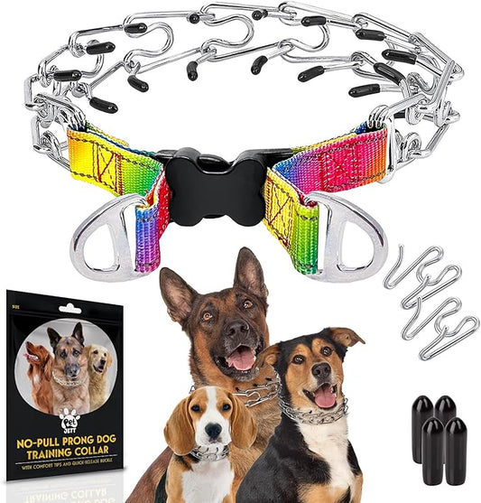 PetJett Prong Collar for Dogs Training Collar Adjustable Choke Collar for Dog Quick Release Pinch Collar for Dog for Small Medium Large Dogs No Pull Walking Tool - Stainless Steel Metal Choker Chain