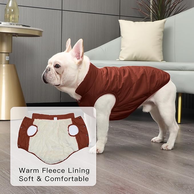 2 Layers Fleece Lined Warm Dog Jacket for Winter Cold Weather,Soft Windproof Medium Dog Coat,Brown XL