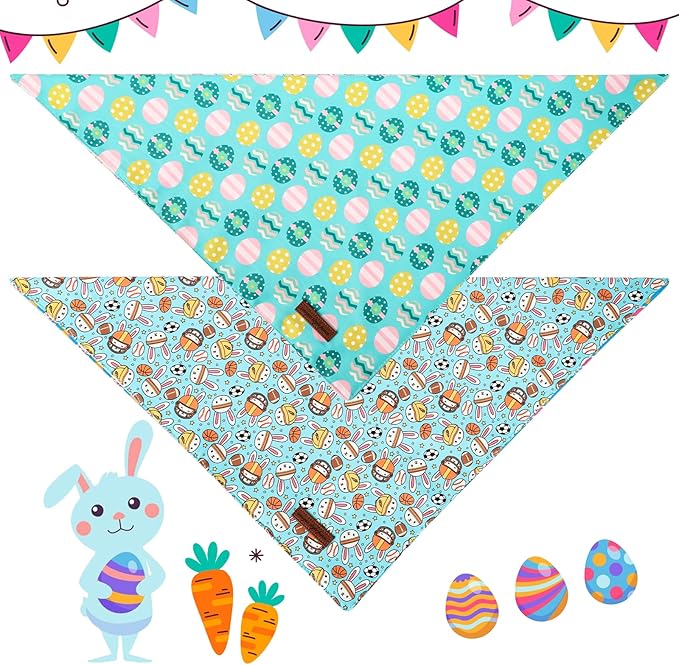 Unique Style Paws Dog Easter Bandanas 2Pcs Washable Cotton Triangle Sports Rabbit Egg Dog Scarfs for Small Medium Large Dogs and Cats