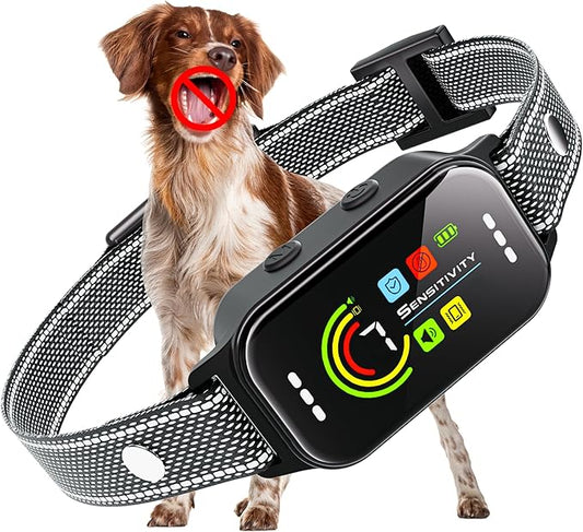 Dog Bark Collar,Bark Collar for Large Medium Small Dogs, Rechargeable Smart Bark Collar, Anti Barking Training Collar with 7-Level Sensitivity + 5 Safety Modes Humane Training System