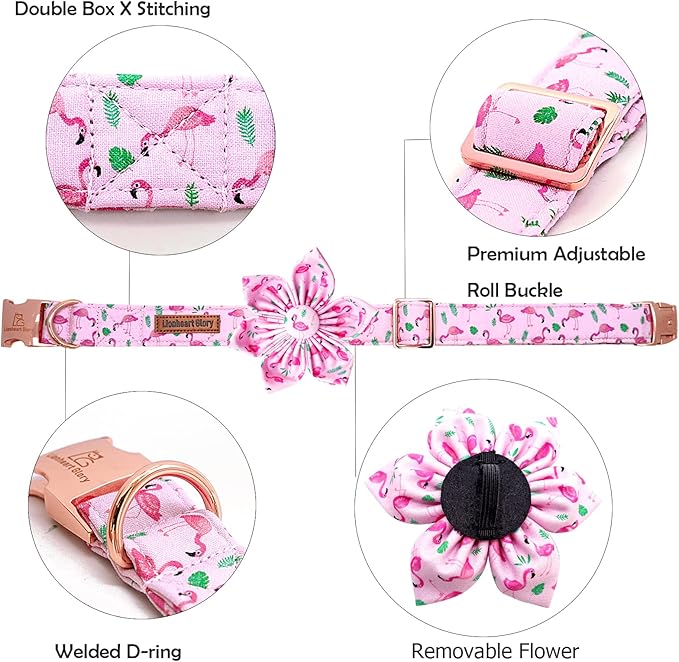 Lionheart Glory Valentine's Day Collar with Flower - Pink Collar with Bowtie for Medium Dogs
