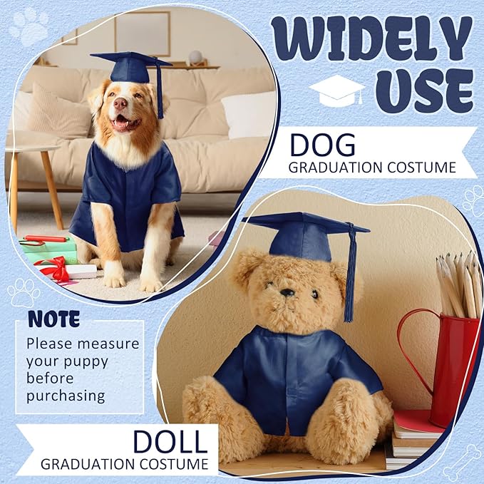Xuniea 2 Pcs Dog Graduation Costume Set 2025 Dog Graduation Cap and Gown Puppy Hat with Tassel Matte Pet Grad Outfit Cats Grad Bear Holiday Party Costume Accessory (Navy Blue,Large)