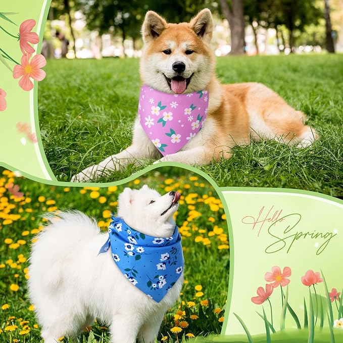 Preboun 50 Pcs Spring Dog Bandanas Bulk Flower Floral Bandanas for Dogs Soft Kerchief for Small Medium Large Pets Puppy Spring Costume Accessories(31.5 x 21.7 x 21.7 Inch)