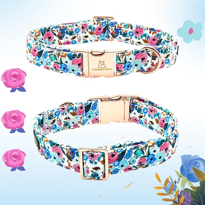 Lionheart Glory Floral Dog Collar - Soft, Durable & Adjustable for Medium Dogs