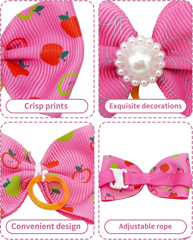 PET SHOW 60 Pack 20 Set Small Dog Hair Bows with Rubber Bands and Bowties for Dogs Boys and Girls Adjustable Pet Collar Bow Ties Hair Grooming Accessories Assorted
