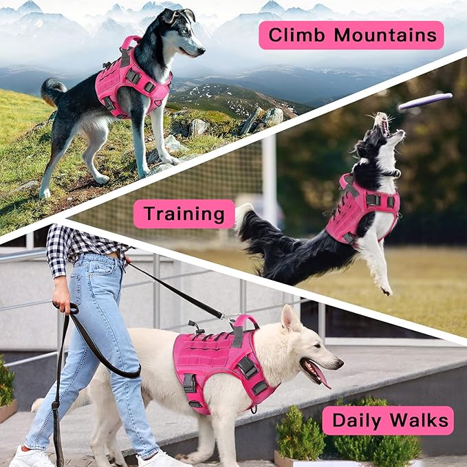 WINGOIN Pink Tactical Dog Harness for Small Dogs, Heavy Duty No Pull Harness with Handle, Adjustable Reflective Military K9 German Shepherd Small Size Pet Vest for Training, Walking, Hiking (S)