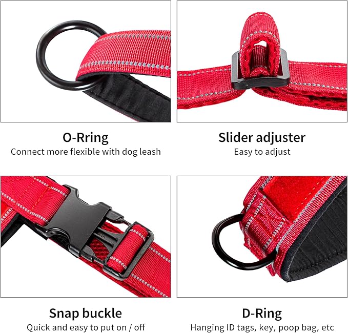 Annchwool No Pull Dog Harness with Soft Padded Handle,Reflective Strip Escape Proof and Quick Fit to Adjust Dog Harness,Easy for Training Walking for Small & Medium and Large Dogs(Red,L)