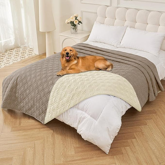 Smiry Waterproof Dog Blanket, 82x120 Inch Soft Pet Bed Cover Reversible, Washable Sofa Couch Furniture Protector for Small Medium Large Dog Puppy Cat, Taupe/Beige