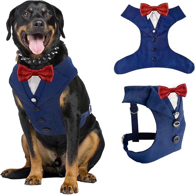 Dog Tuxedo for Wedding Outfit, Dog Suit and Tie Costumes for Birthday, Halloween, Cosplay, Christmas Party, Pet Formal Wear with Bowtie, Tux for Medium Large Dogs, Bulldog, Labrador, Husky