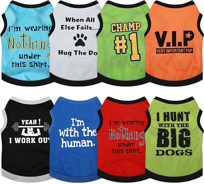 8 Pieces Dog Shirts Boy Funny Printed Puppy Clothes Summer Male Soft Dog Clothes Breathable Pet T Shirts Outfits Puppy Clothing Fit for Small and Medium Dogs(Small)