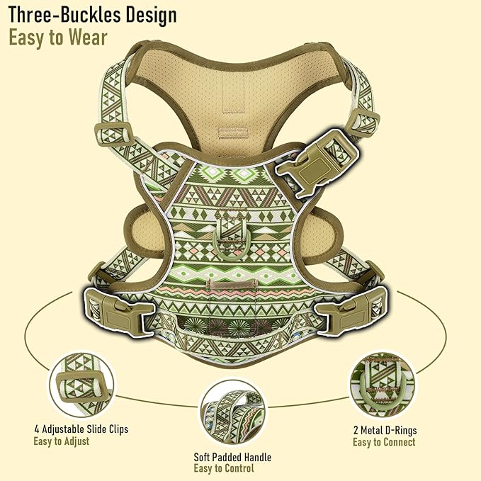 Dog Vest Harness for Medium Sized Dogs, No Pull Harness with 2 Metal Leash Clips, Easy On/Off with Neck Buckle, Adjustable Reflective Oxford Dog Vest with Easy Control Handle, French Bulldog