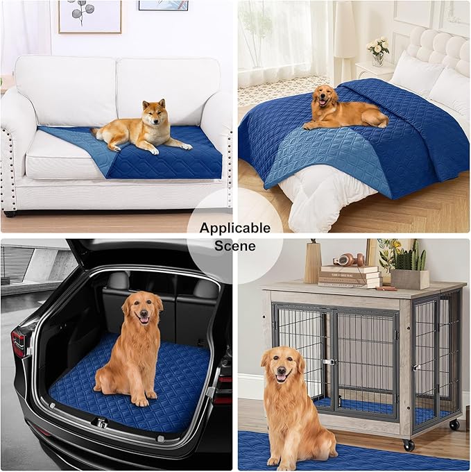 Smiry Waterproof Dog Blanket, 82x82 Inch Soft Pet Bed Cover Reversible, Washable Sofa Couch Furniture Protector for Small Medium Large Dog Puppy Cat, Navy/Blue