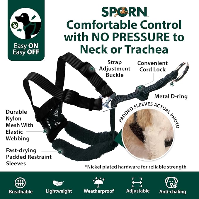 Sporn No Pull Dog Harness for Small-Sized Dogs - Black Mesh, Heavy Duty Nylon, Breathable, Lightweight, Adjustable, Padded, Soft & Easy, Anti-Pull Body Halter, Small Dog Harness for Puppies